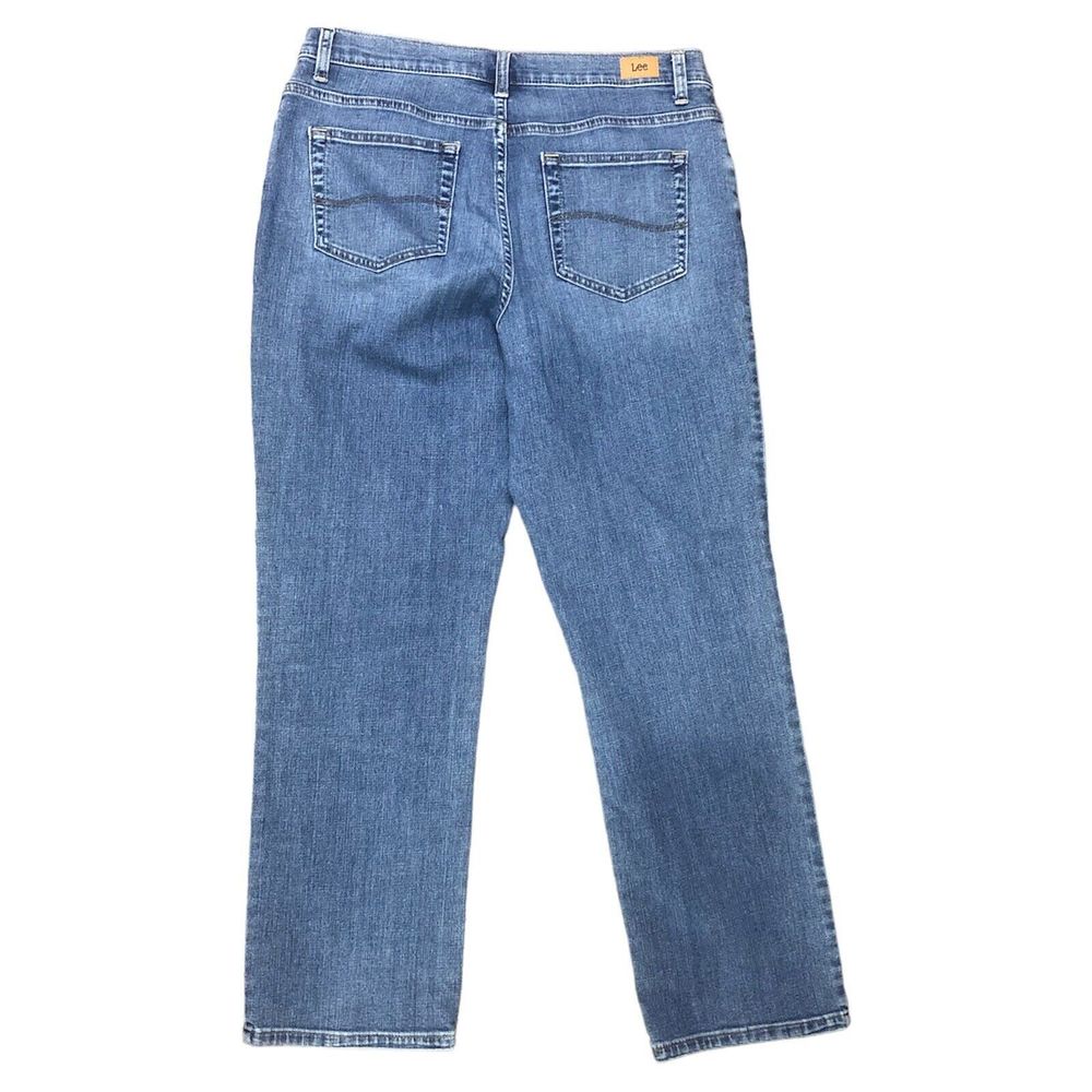 Lee womens relaxed fit straight jeans size 12 SHORT stretch BLUE wash - Picture 2 of 14